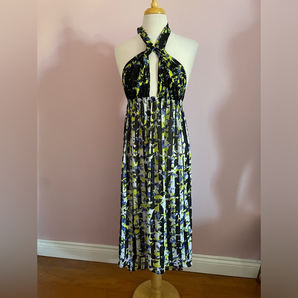 Stylish Black and Green Halter Dress